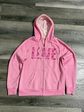 American Crown Love Spellout Lace Hood Zip Up Hoodie Coquette - Women’s Large